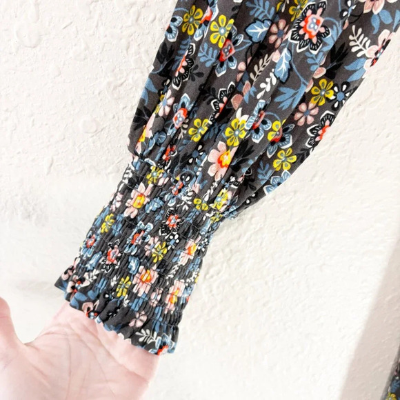 Boden Graphite Gray Opulent Leaf Print Long Sleeve Smocked V Neck Maxi Dress 12L - Picture 9 of 12